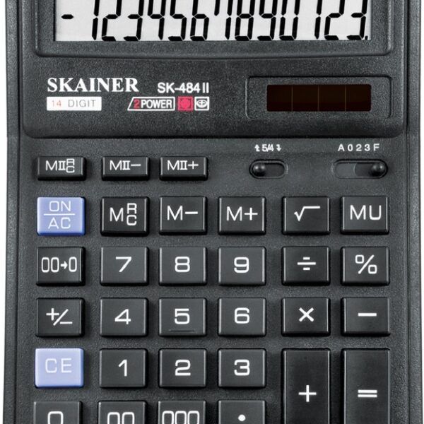 Калькулятор настольный Skainer SK-484II, большой (143х192 мм), 14 разрядов, двойное питание, черный