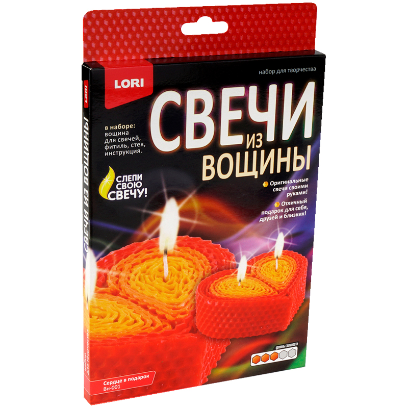 Набор для изготовления свечей Lori "Свечи из вощины. Сердце в подарок", картонная коробка