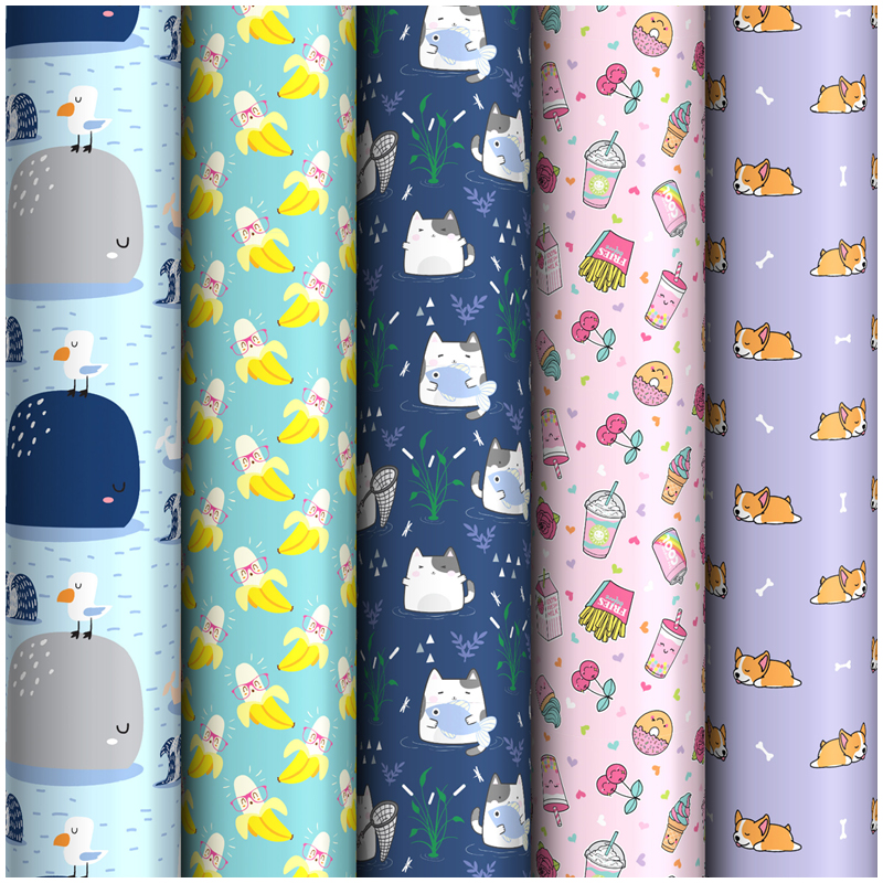 Упаковочная бумага глянц. 70*100см, MESHU "Cute", 90г/м2, ассорти 5 дизайнов