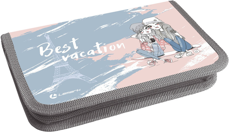 Пенал Lamark Best Vacation/Лучший Отдых, 1 отделение, дополнительный вкладыш, на 25 предметов, 130х200х30 мм, на молнии, покрытие Soft touch/Мягкое на ощупь