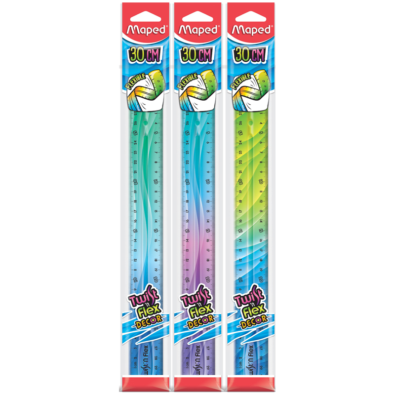 Линейка 30см Maped "Twist'n flex Decor", пластиковая, гибкая, цветная, европодвес