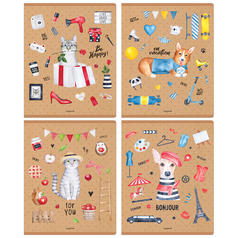 Тетрадь 96л., А5 клетка ArtSpace. "Стиль. Travel with pets"