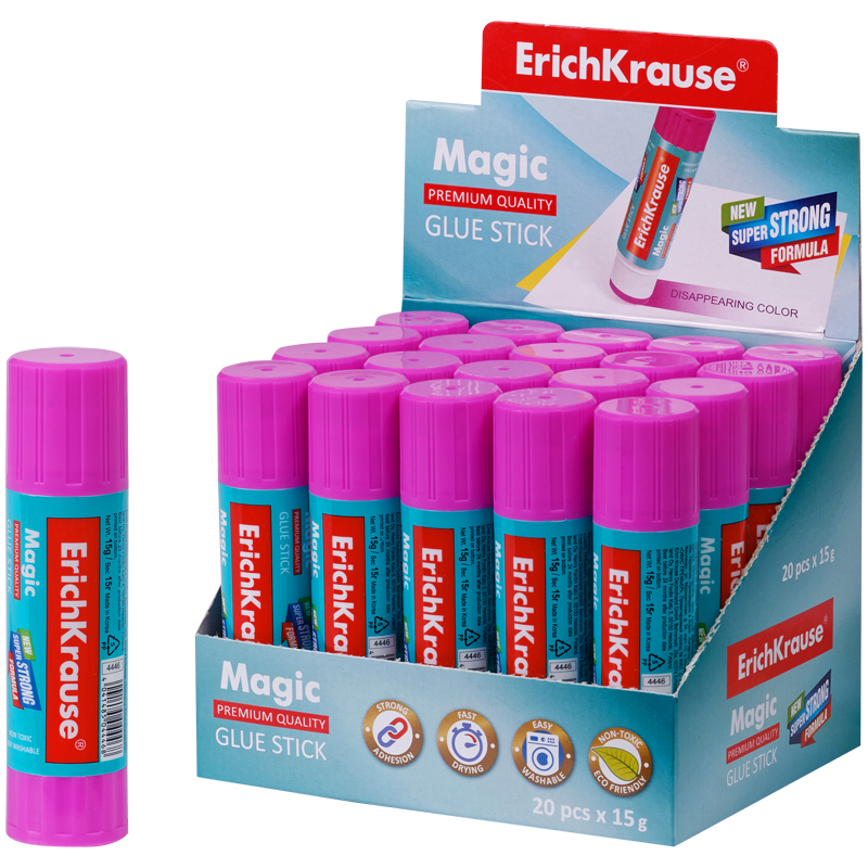 Клей-карандаш Erich Krause "Magic", 15г, с цветным индикатором