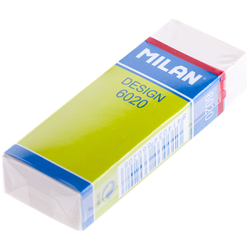 Ластик Milan "Design 6020", прямоугольный, пластик, картонный держатель, 61*21*11мм