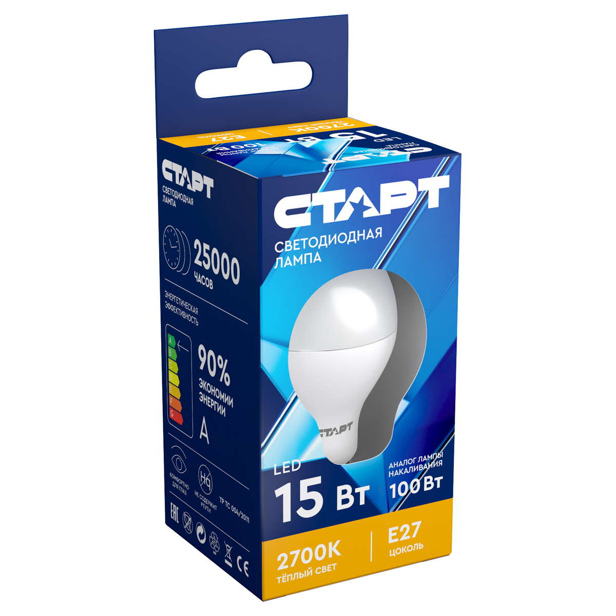 Лампа светодиодная Старт LED, серия "ЭКО" 15W30, тип А "груша" E27, 2700К, теплый свет, 15000ч