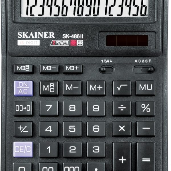 Калькулятор настольный Skainer SK-486II, большой (143х192 мм), 16 разрядов, двойное питание, черный