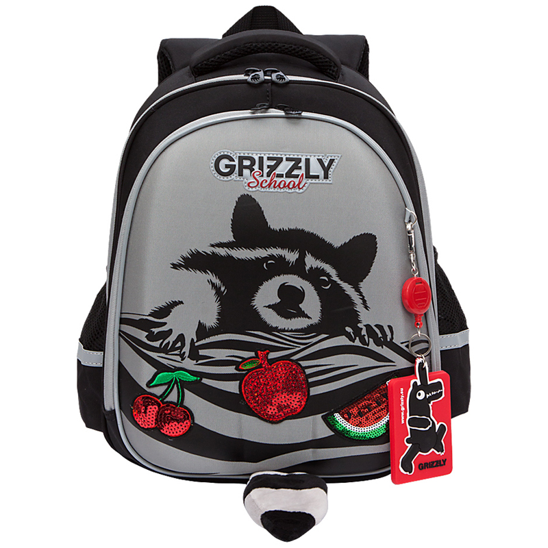 Ранец Grizzly, 28*36*20см, 2 отделения, 2 кармана, анатомическая спинка, серый