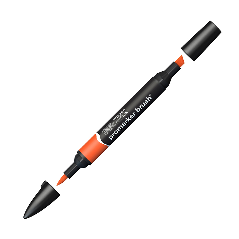Маркер-кисть художественный двухсторонний Winsor&Newton "Promarker Brush", спиртовой, скошенный/кисть, ярко-оранжевый