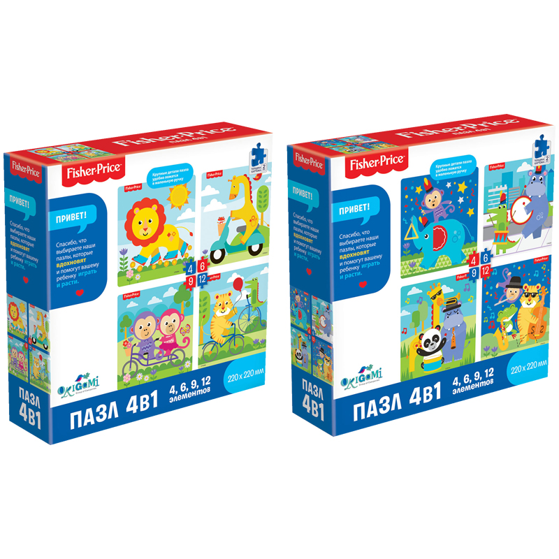 Набор пазлов 4-6-9-12 эл. Origami "FisherPrice. Детский" 4в1, ассорти