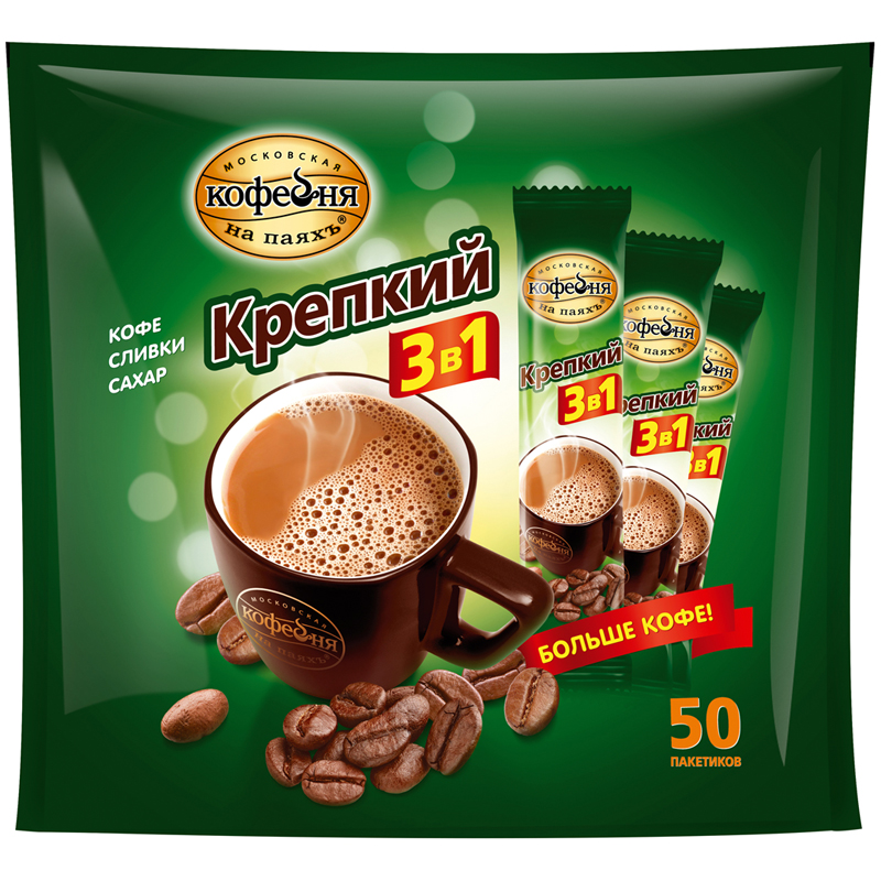 Кофе растворимый МКП "Классик", 3 в 1, порошкообразный, порционный, 50 пакетиков*16г, пакет