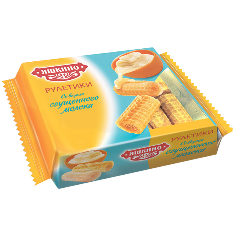 Вафельные рулетики Яшкино, со вкусом сгущеного молока, 160г, флоу-пак