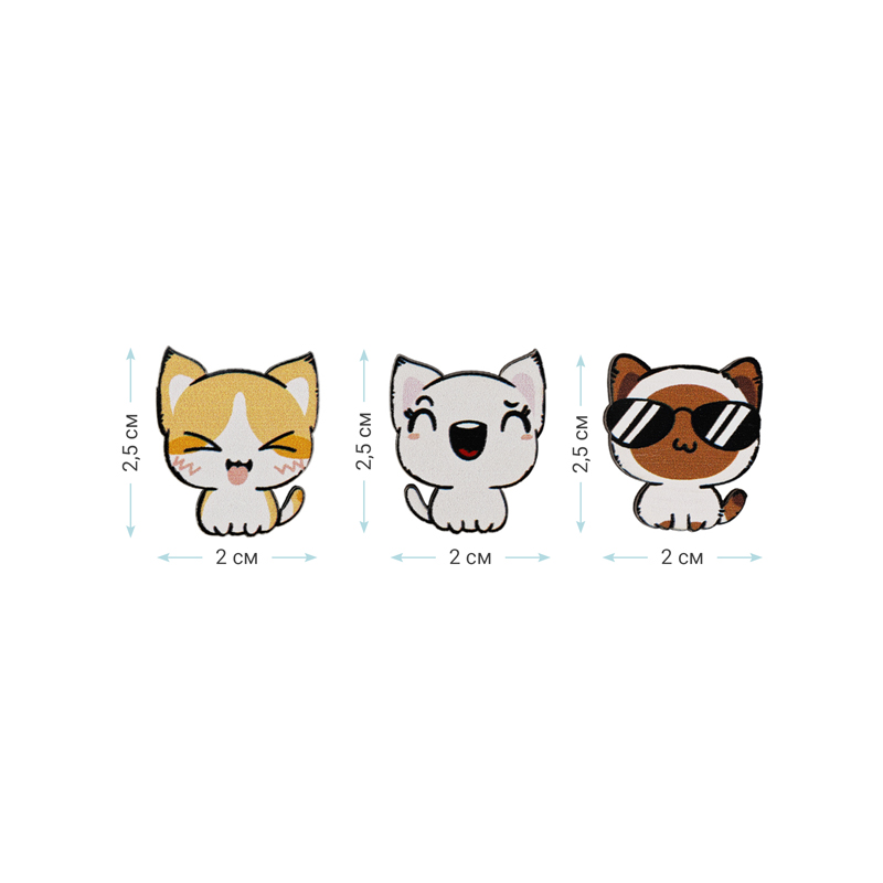 Набор деревянных значков MESHU "Funny cat", прямая УФ-печать, 3шт.