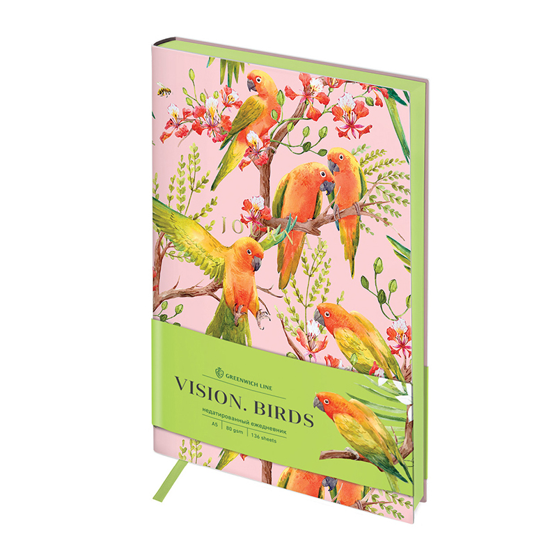 Ежедневник недатир. А5, 136л., кожзам, Greenwich Line "Vision. Birds", тон. блок, цв. срез