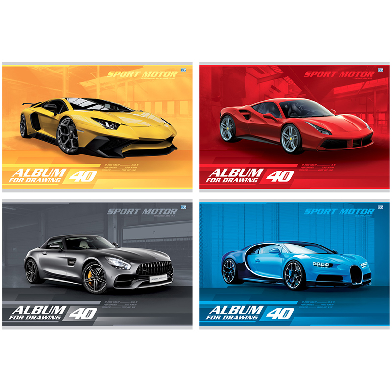 Альбом для рисования 40л., А4, на скрепке BG "Sport motor", эконом
