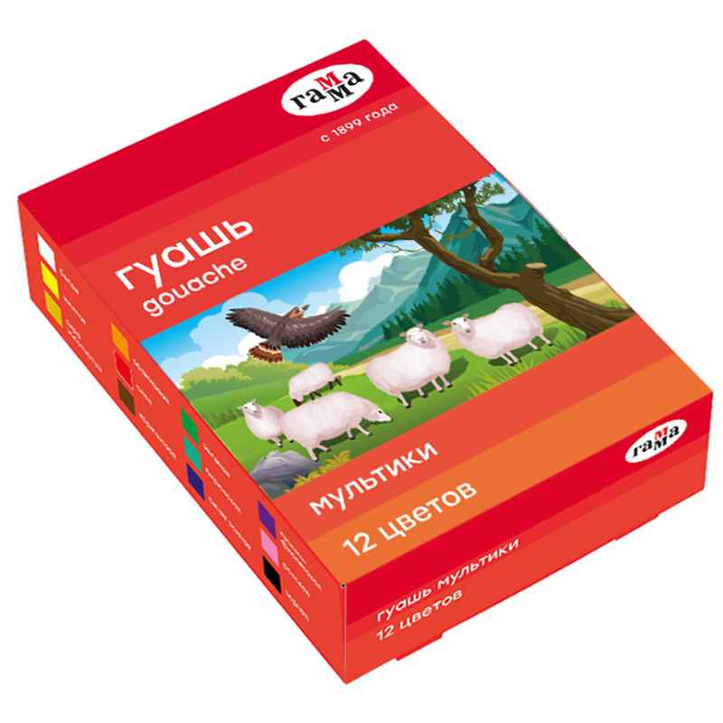 Гуашь Гамма "Мультики", 12 цветов, 20мл, картон. упаковка (спец.заказ)