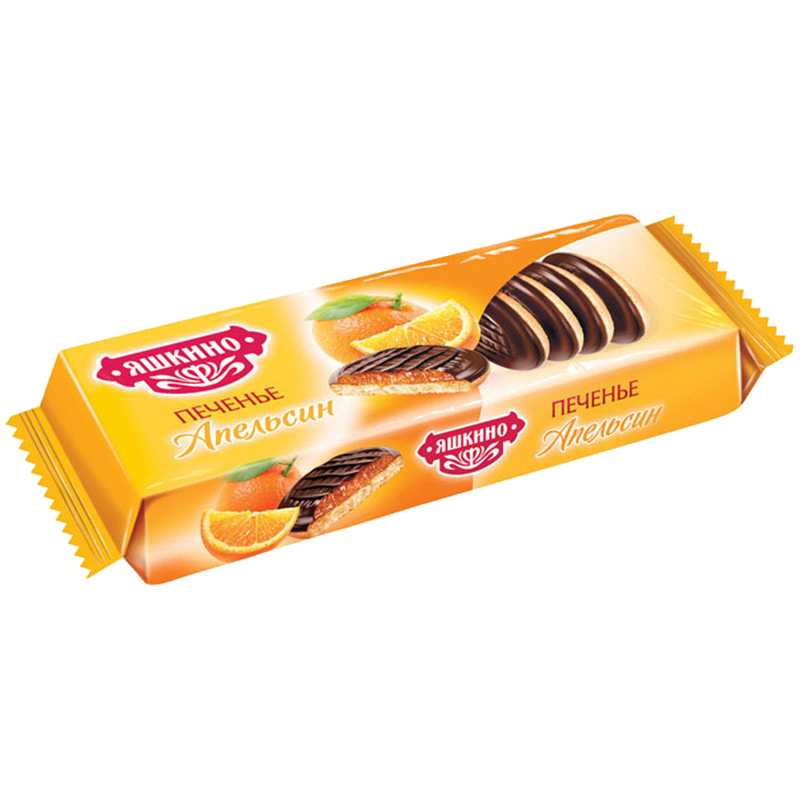 Печенье Яшкино, сдобное, с апельсиновой начинкой, 137г, флоу-пак
