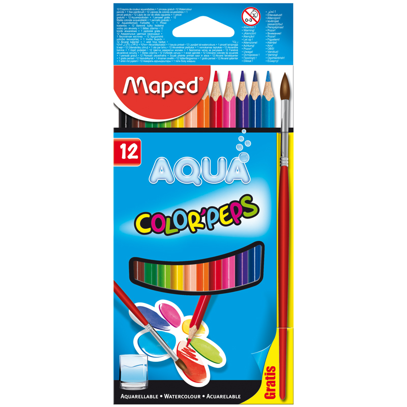 Карандаши акварельные Maped "Color Pep's", 12цв., трехгран., заточен., картон, европодвес