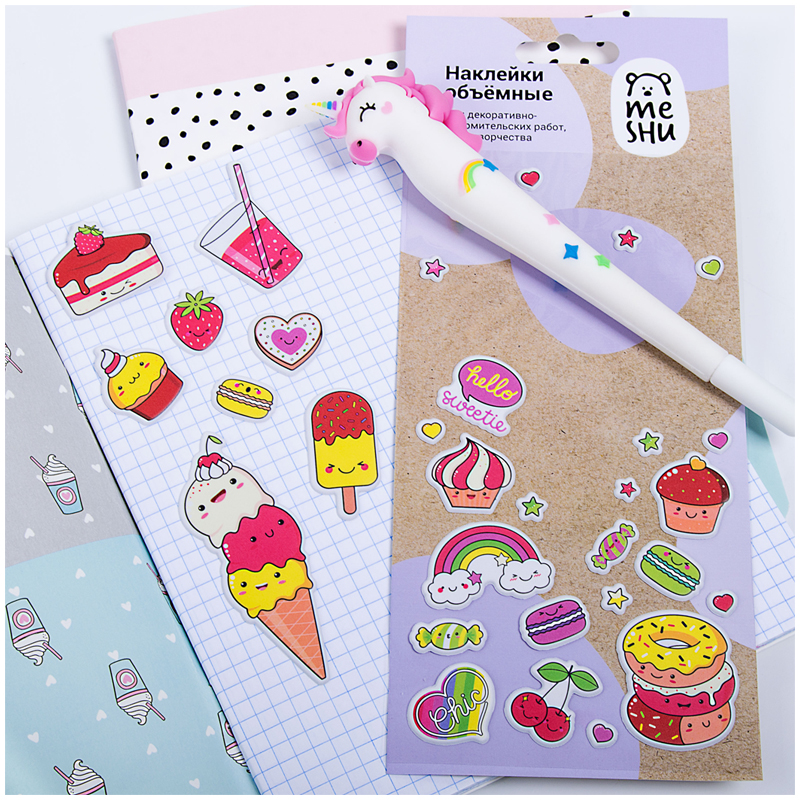 Наклейки объемные MESHU "Sweets", 10*24см, 30 наклеек, инд. уп., европодвес