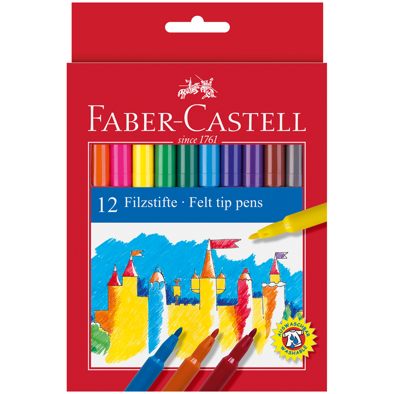 Фломастеры Faber-Castell "Замок", 12цв., смываемые, картон, европодвес