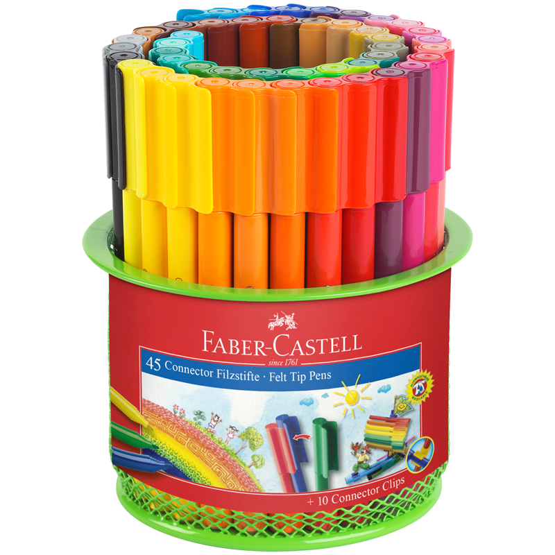 Набор для рисования Faber-Castell "Connector" 45 фломастеров+10 клипс, металлический стакан