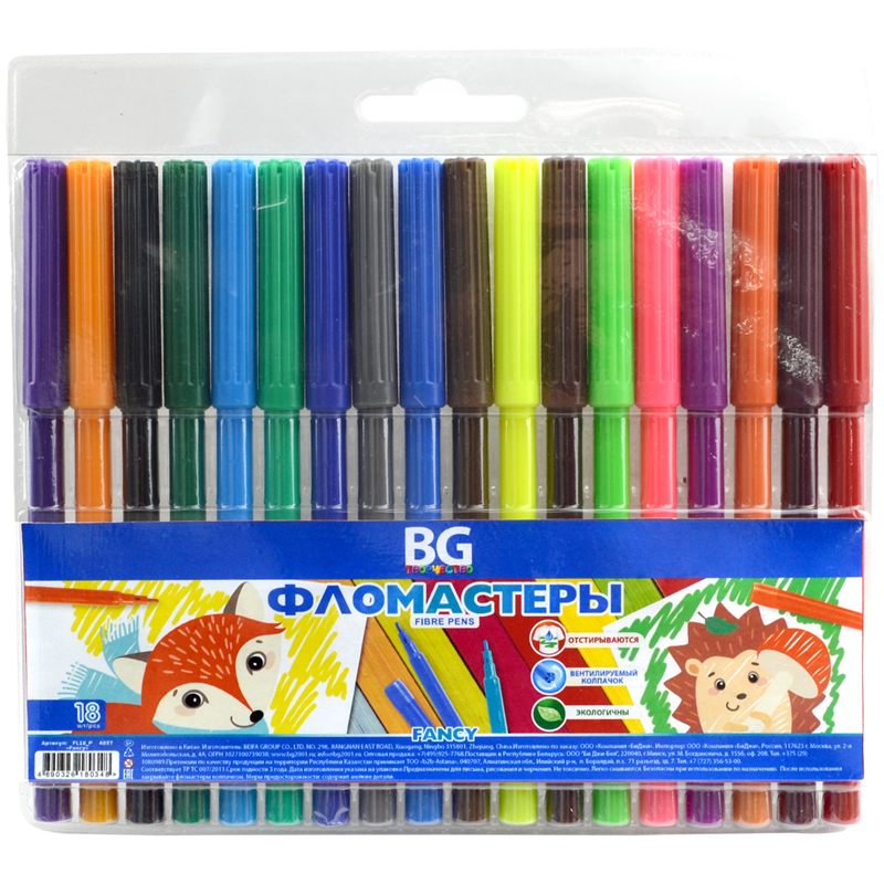 Фломастеры BG "Fancy", 18цв., круглые, ПВХ, европодвес