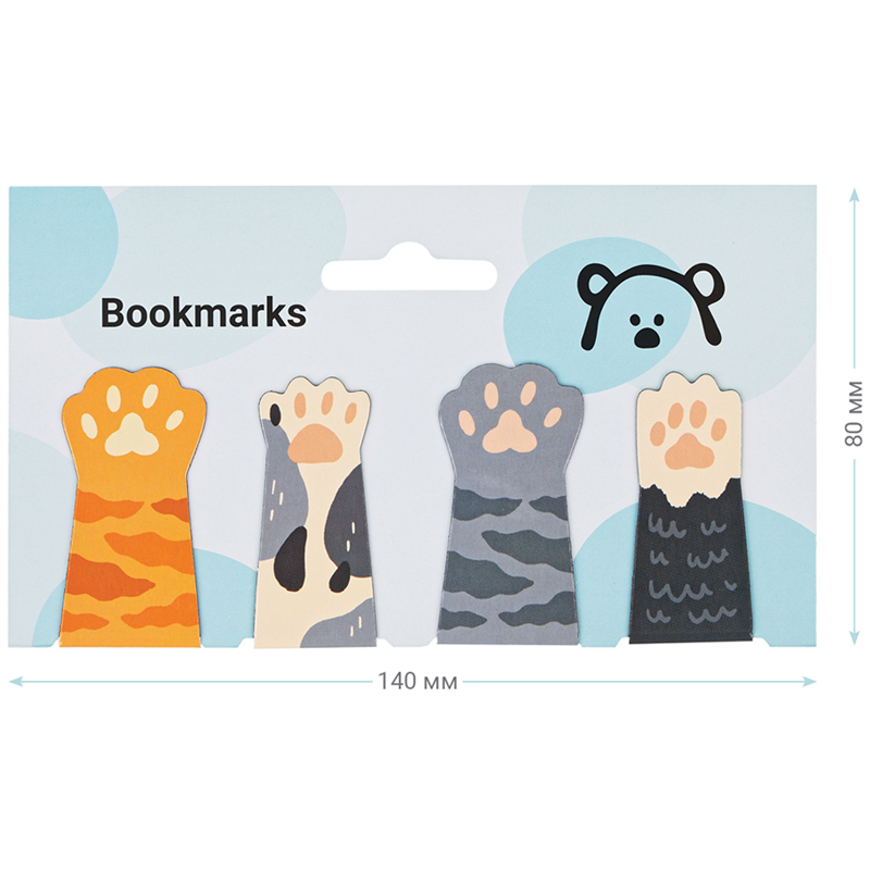 Закладки магнитные для книг, 4шт., 140*80мм, MESHU "Cat paw"