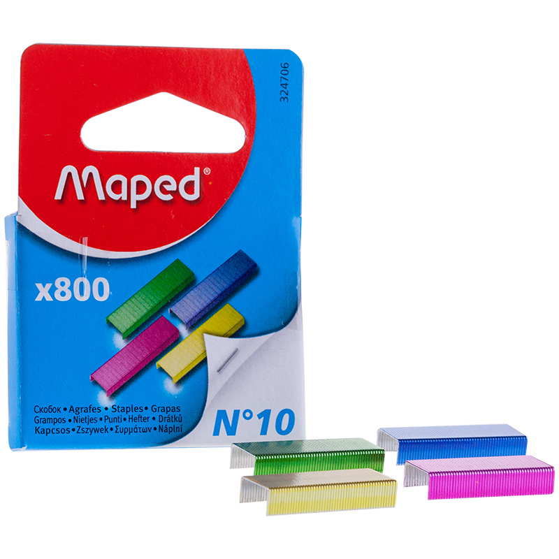 Скобы для степлера №10 Maped "Expert", цветные, 800шт.