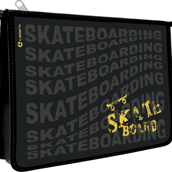 Папка для тетрадей Lamark SkateBoard black/Чёрный скейт, А4, 1 отд., молния сверху, лам.картон с объемным тиснением, рисунок с двух сторон