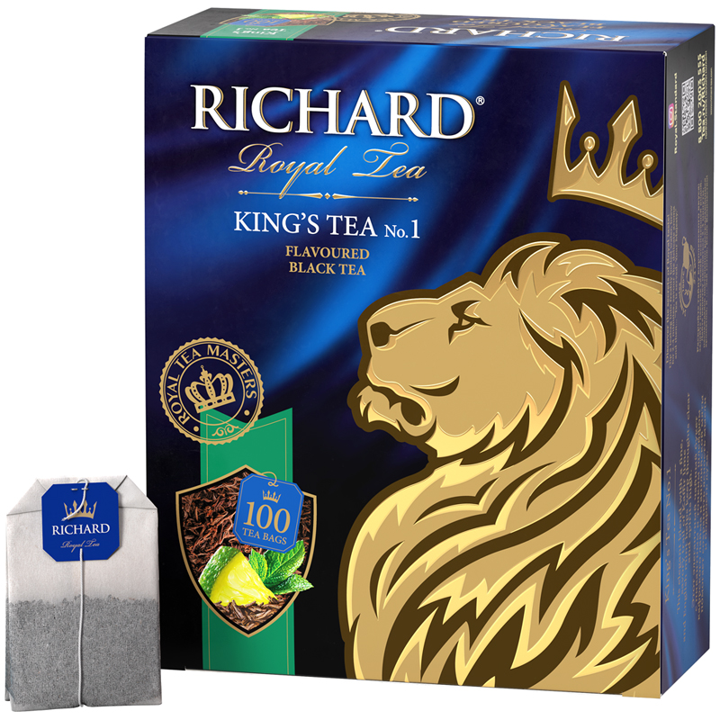 Чай Richard "King's Tea №1", черный, аромат., 100 пакетиков по 2г