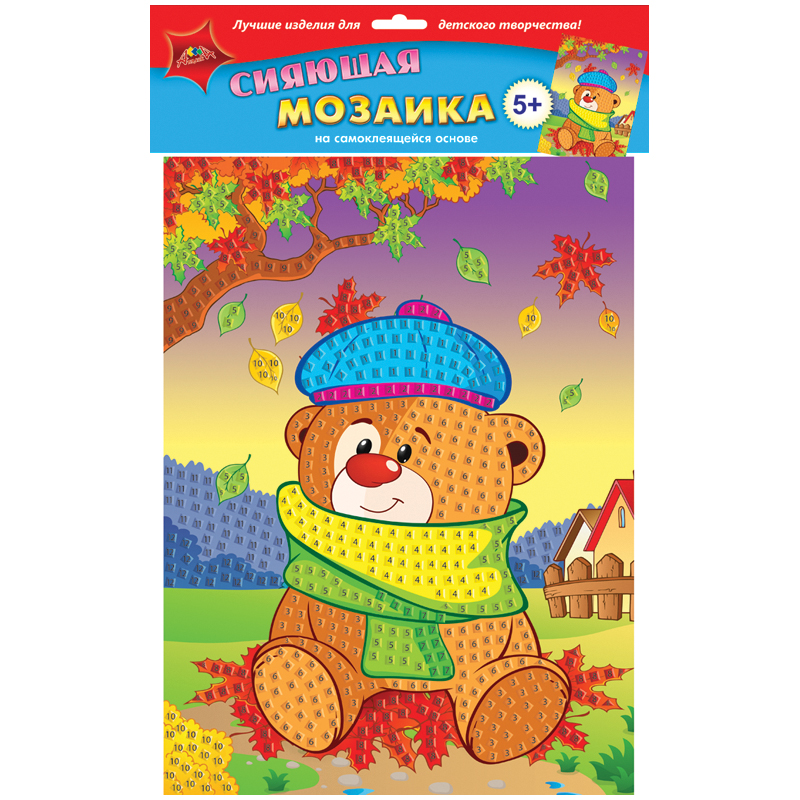 Мозаика сияющая на самоклеящейся основе Апплика "Мишка", А3, из мягкого пластика