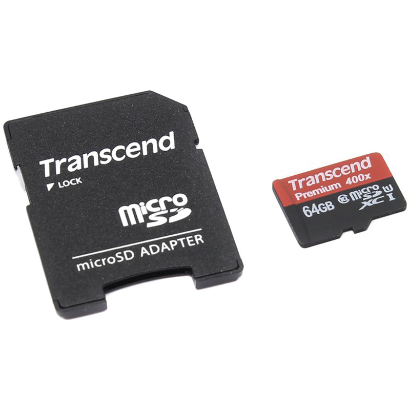 Карта памяти Transcend MicroSDXC 64GB UHS-I, Class 10, скорость чтения 60Мб/сек (с адаптером SD)