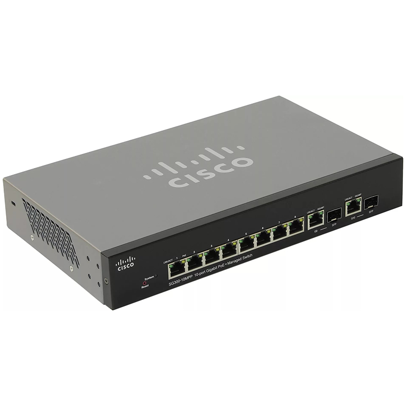 Коммутатор Cisco SG300-10 (8UTP 10/100/1000Mbps+ 2Combo 1000BASE-T/SFP)