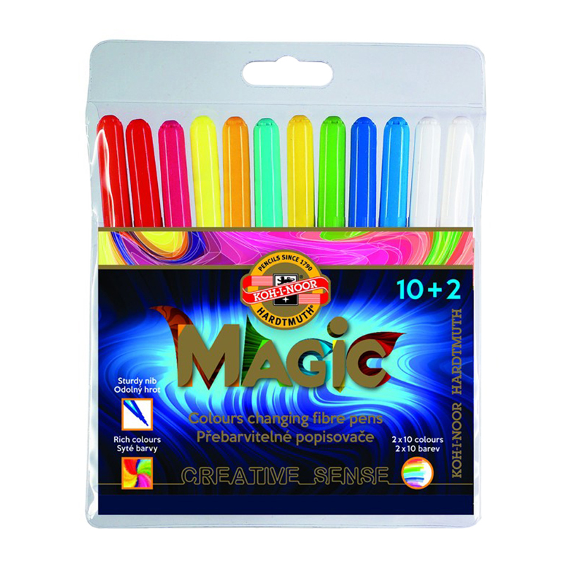Фломастеры Koh-I-Noor "Magic", 10+2цв., трехгранные, ПВХ, европодвес