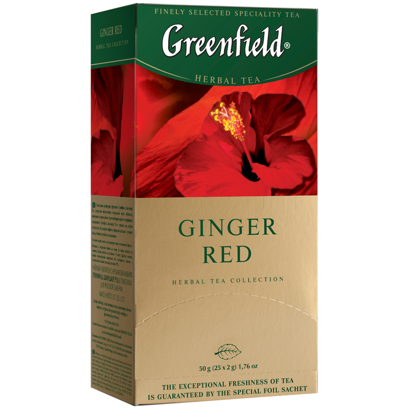 Чай Greenfield "Ginger Red", травяной, имбирь, шиповник, яблоко, гибискус, 25 фольг. пакетиков по 2г