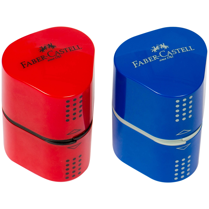 Точилка пластиковая Faber-Castell "Trio Grip 2001", 3 отверстия, 2 контейнера, ассорти