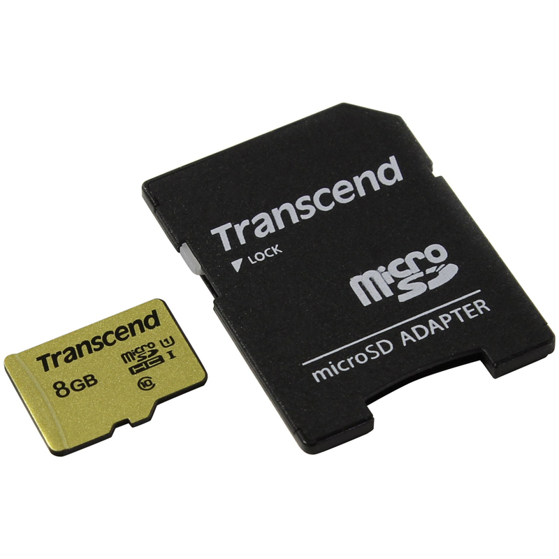 Карта памяти Transcend MicroSDHC  8Gb, Class 10 UHS-I U-1, скорость чтения 95Мб/сек (с адаптером SD)