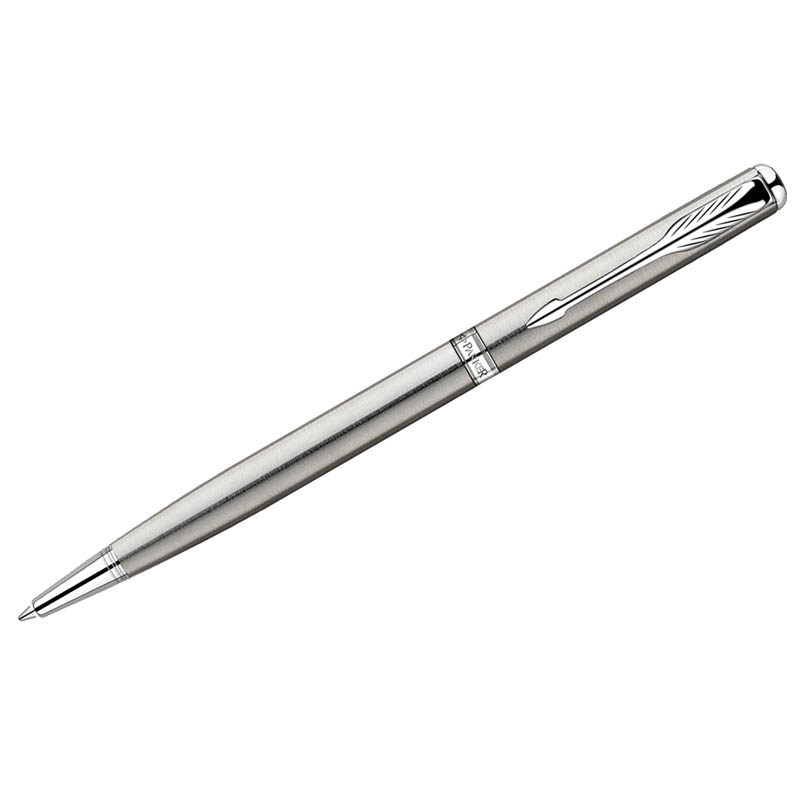 Ручка шариковая Parker "Sonnet Stainless Steel CT Slim" черная, 1,0мм, поворот., подар. уп.