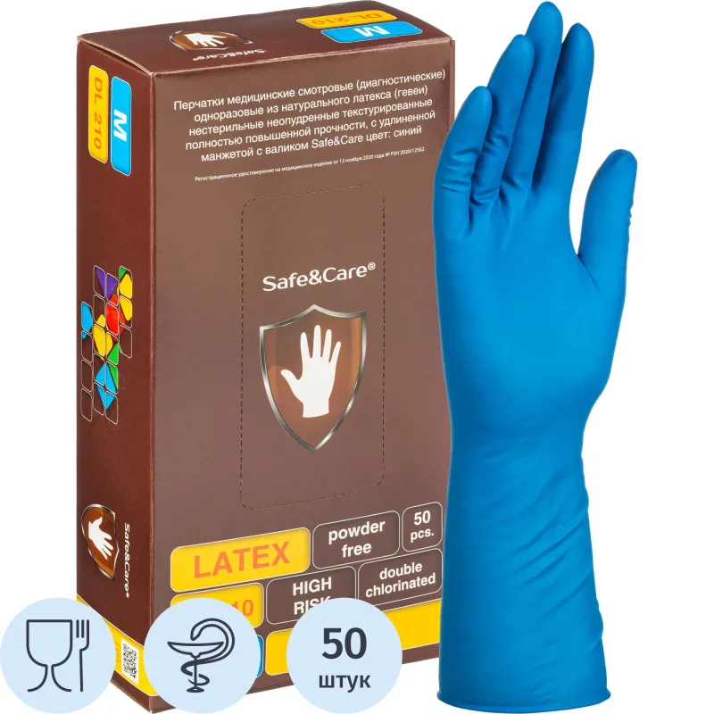 Перчатки латекс., н/с, н/о, S&C High Risk TL210/ DL210 (M)25пар/уп,ПС