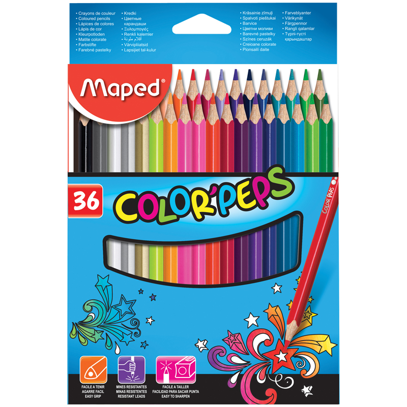 Карандаши цветные Maped "Color Pep s", 36цв., трехгран., заточен., картон, европодвес