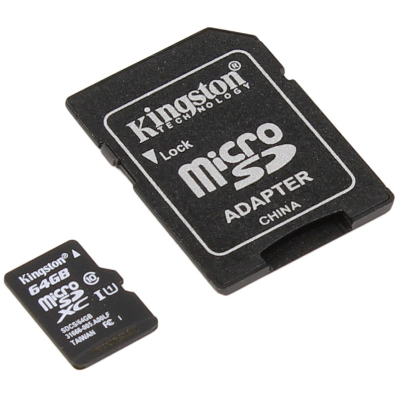Карта памяти Kingston MicroSDHC 64GB UHS-I Canvas, Class 10 скорость чтения 80Мб/сек(с адаптером SD)