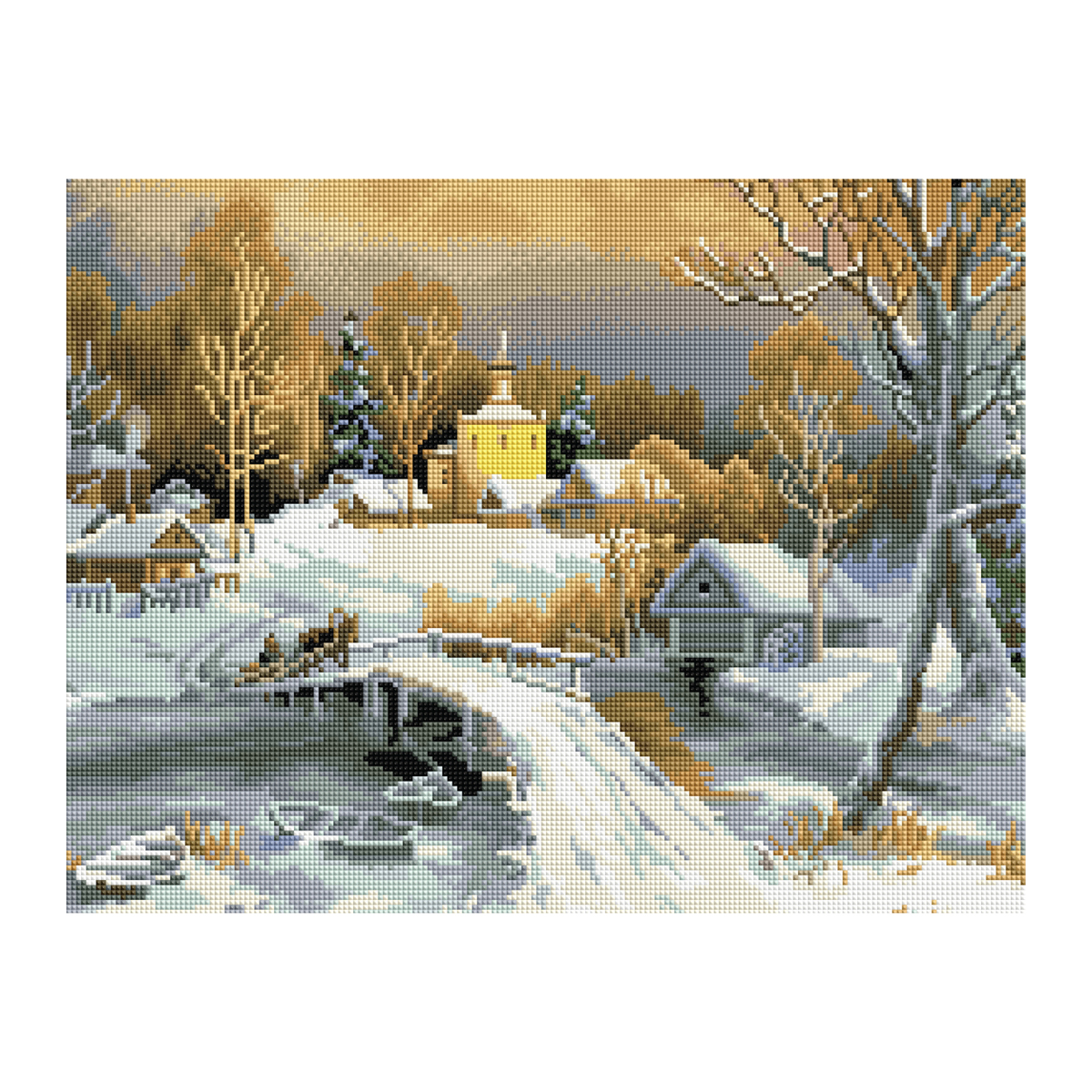 УЦЕНКА - Алмазная мозаика ТРИ СОВЫ "Зима в деревне", 40*50см, холст на деревянном подрамнике, картонная коробка с пластиковой ручкой