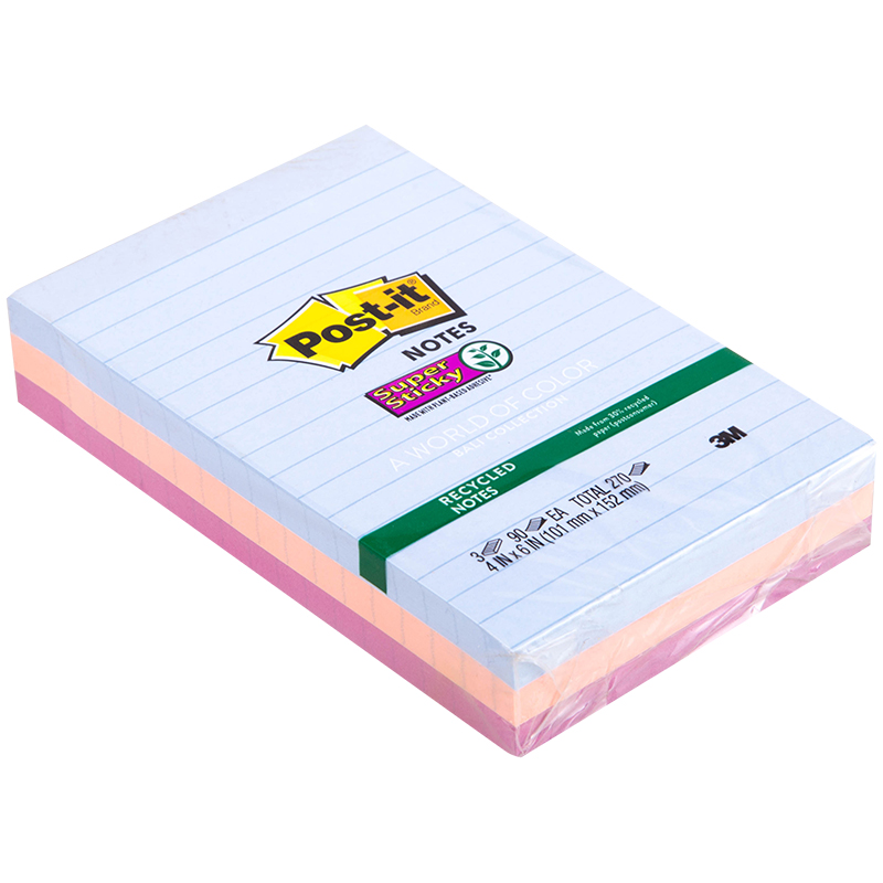 Самоклеящийся блок Post-it "Super Sticky" 660-3SSNRP ЭКО 101*152, 3 цвета