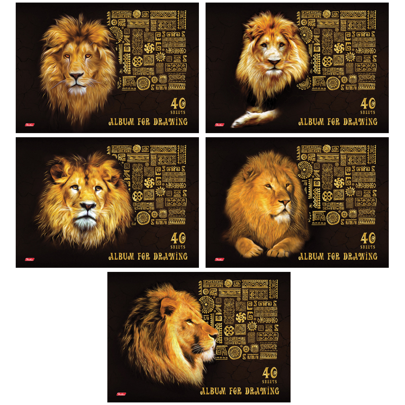 Альбом для рисования 40л., А4, на скрепке Hatber "KingLion", 3D фольга, мат. лам.
