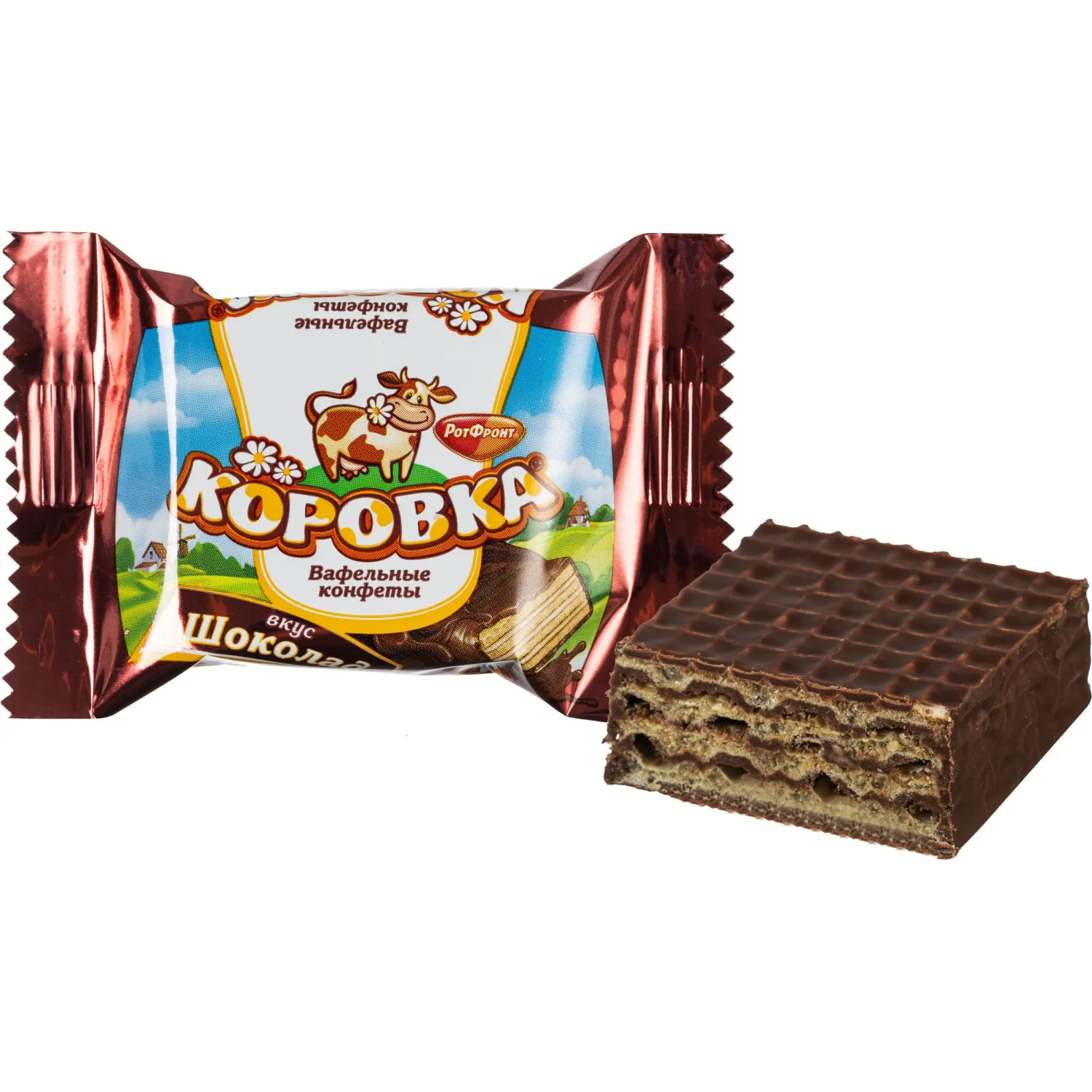 Конфеты шоколадные вафельные Коровка вкус шоколад, 2 кг