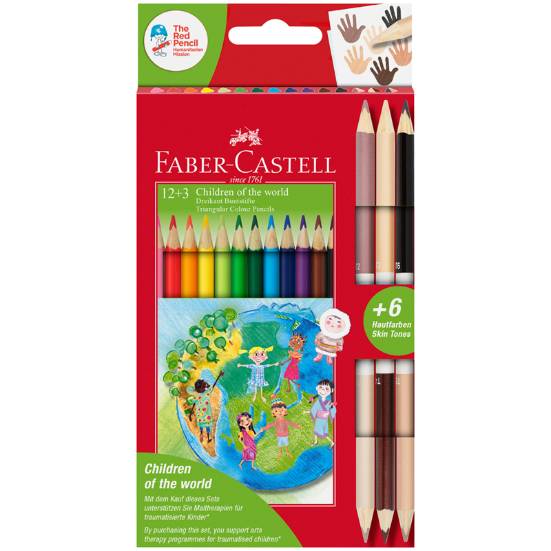 Карандаши цветные Faber-Castell "Дети мира", 12цв., трехгран, заточ.+6цв., картон. упаковка