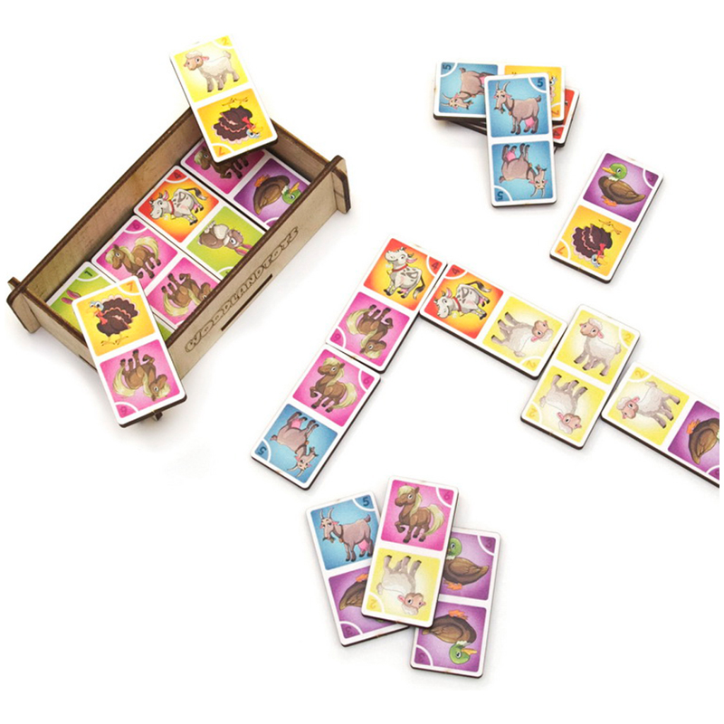 Игры настольные Woodlandtoys "Домино-домашние животные", деревянная коробка