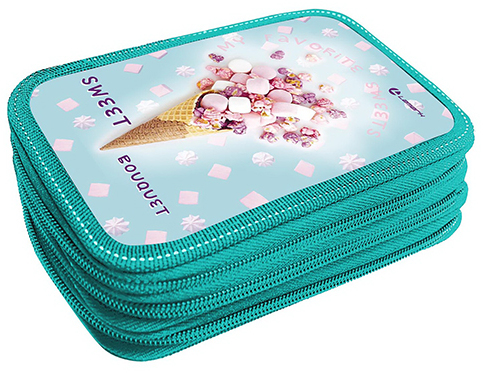 Пенал Lamark Sweet bouquet/Сладкий букет, 3 отделения, на 53 предмета, 125х205х55 мм, ламинированный картон, три молнии
