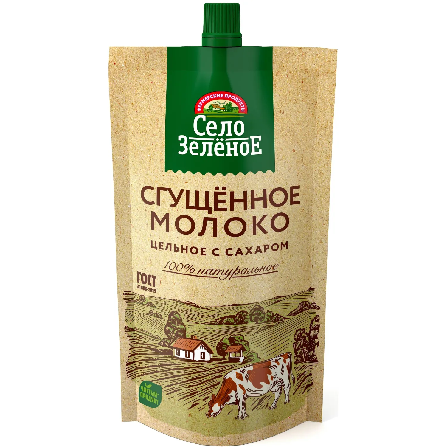 Молоко сгущенное Село Зеленое цельное с сахаром 8,5% дой-пак, 270г