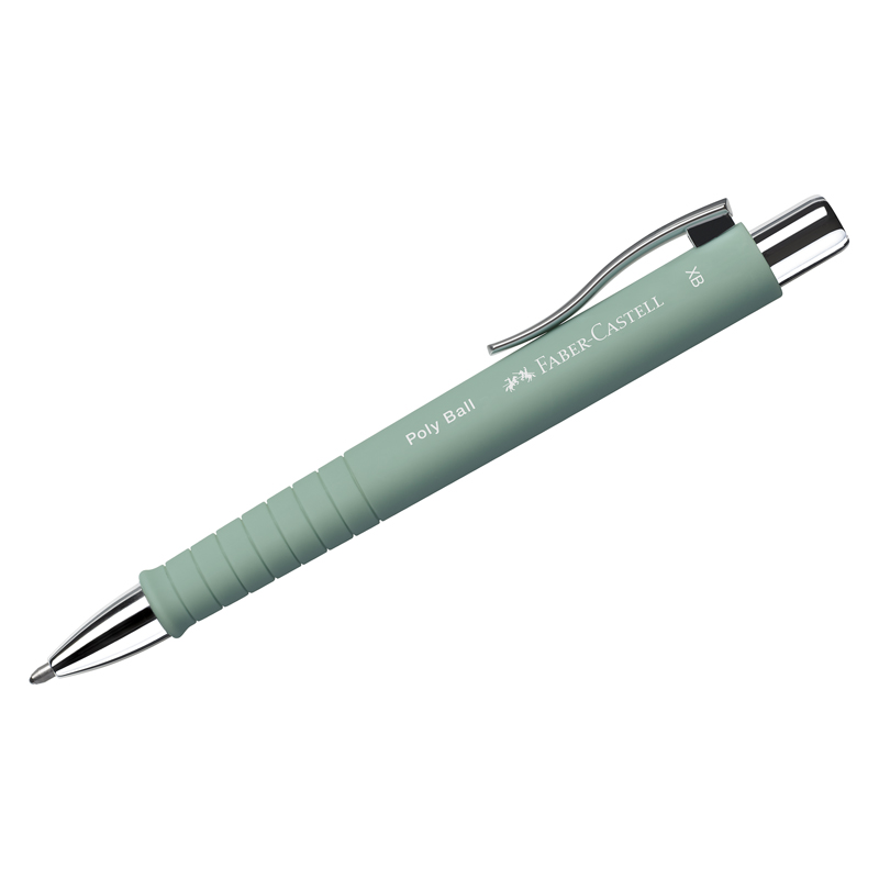 Ручка шариковая автоматическая Faber-Castell "Poly Ball XB" синяя, 1,4мм, софт-тач, трехгран., мятно-зеленый корпус