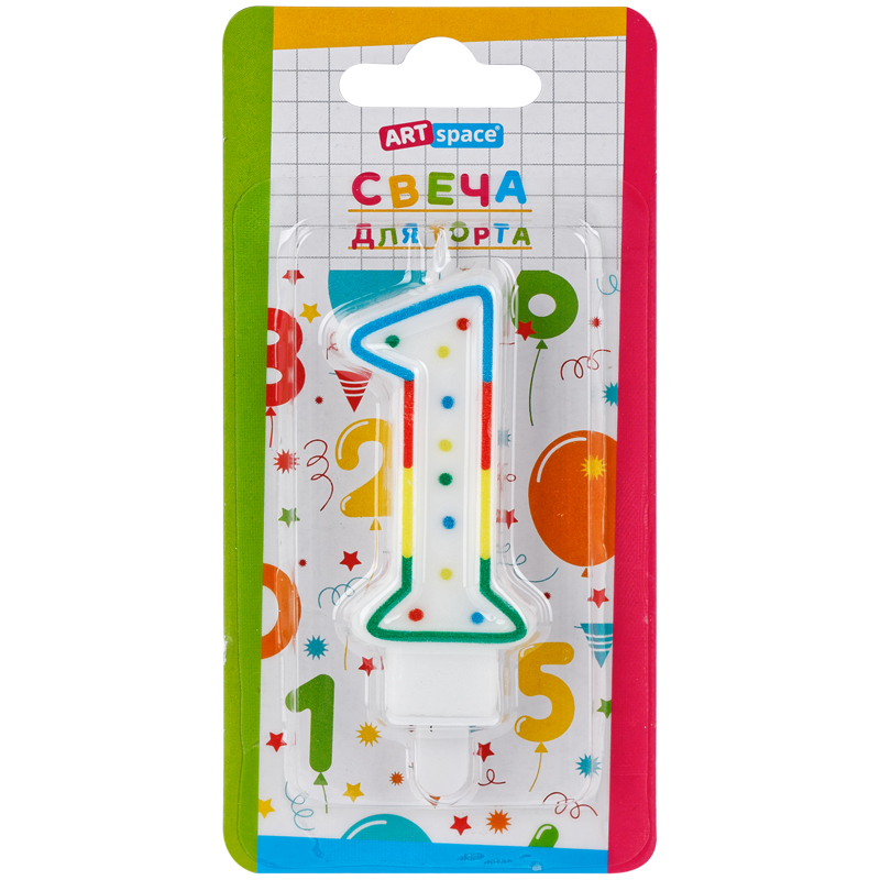 Свеча для торта с держателем ArtSpace "Цифра 1", 8,5см, блистер